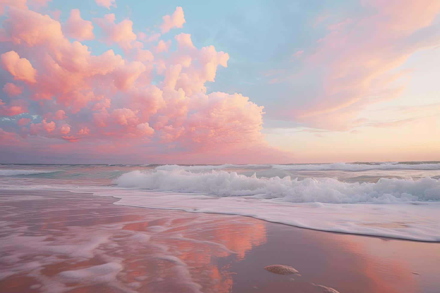 Pastel Sunset Clouds Beach Waves Wallpaper