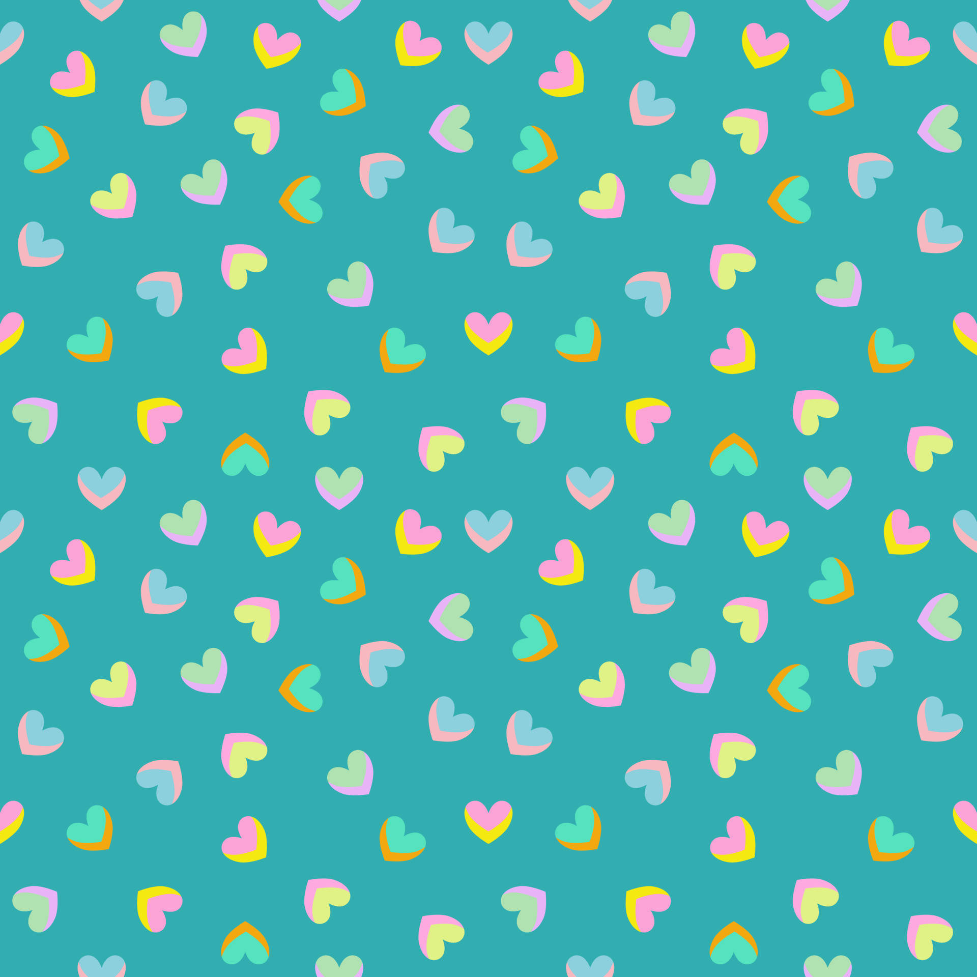 Pastel Teal Rainbow Hearts Wallpaper