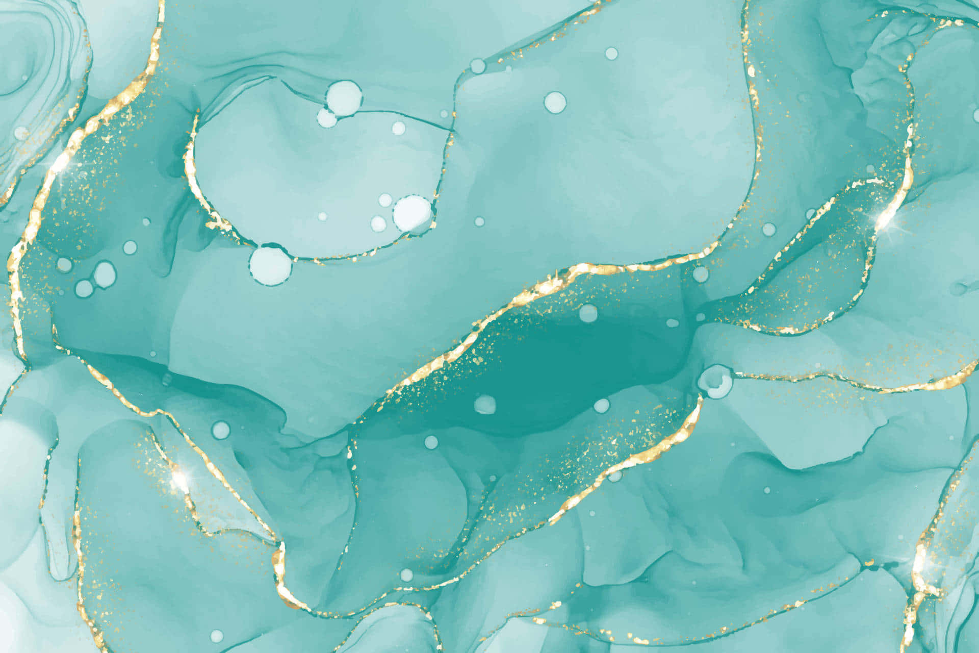 Pastel Teal Marble Gold Accents Wallpaper