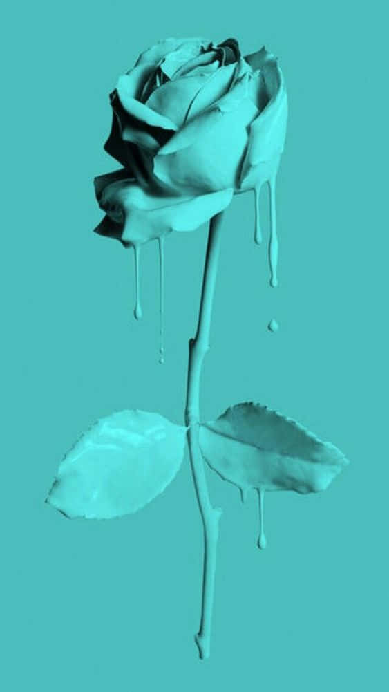 Pastel Teal Rose Dripping Paint Wallpaper