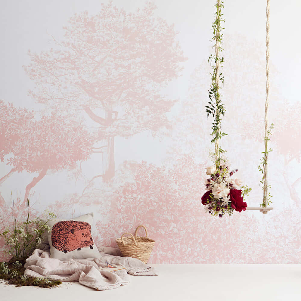 Pastel_ Tree_ Mural_with_ Decor_ Elements Wallpaper