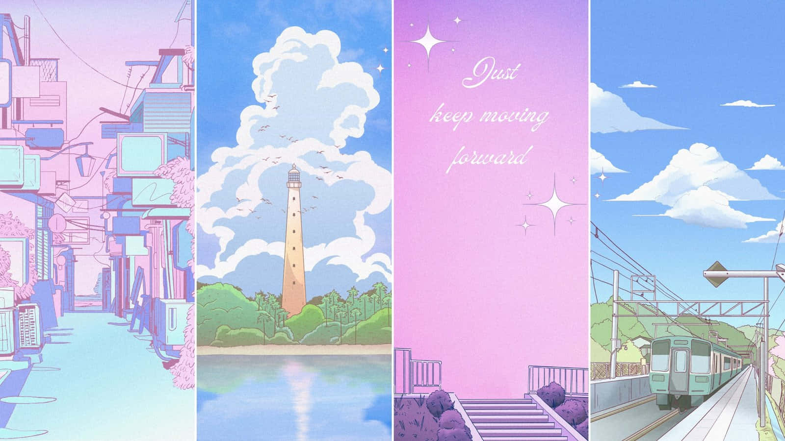 Pastel Triptych Japanese Aesthetic Wallpaper