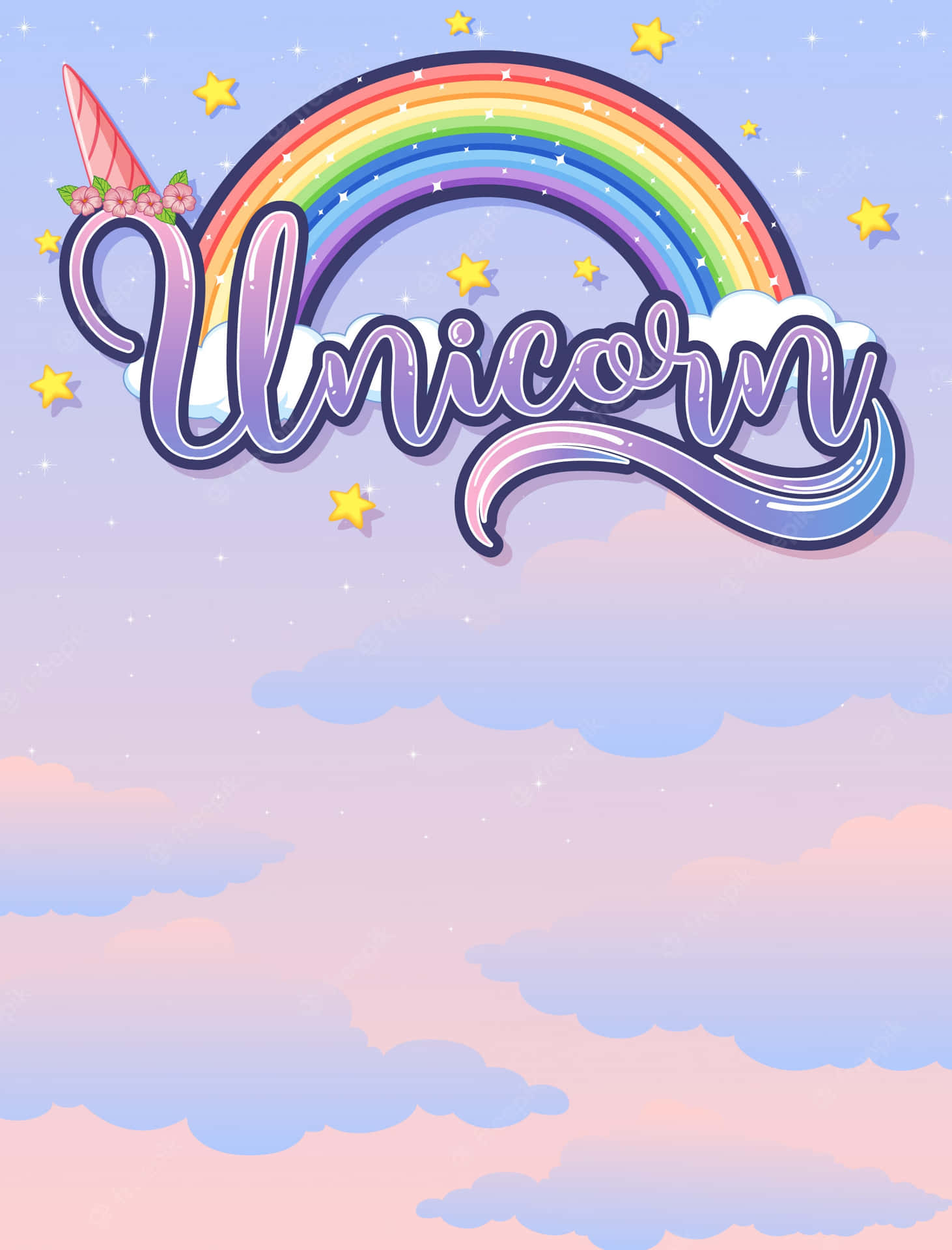 “A mystical pastel unicorn with its beautiful horns, flowing mane and tail.” Wallpaper