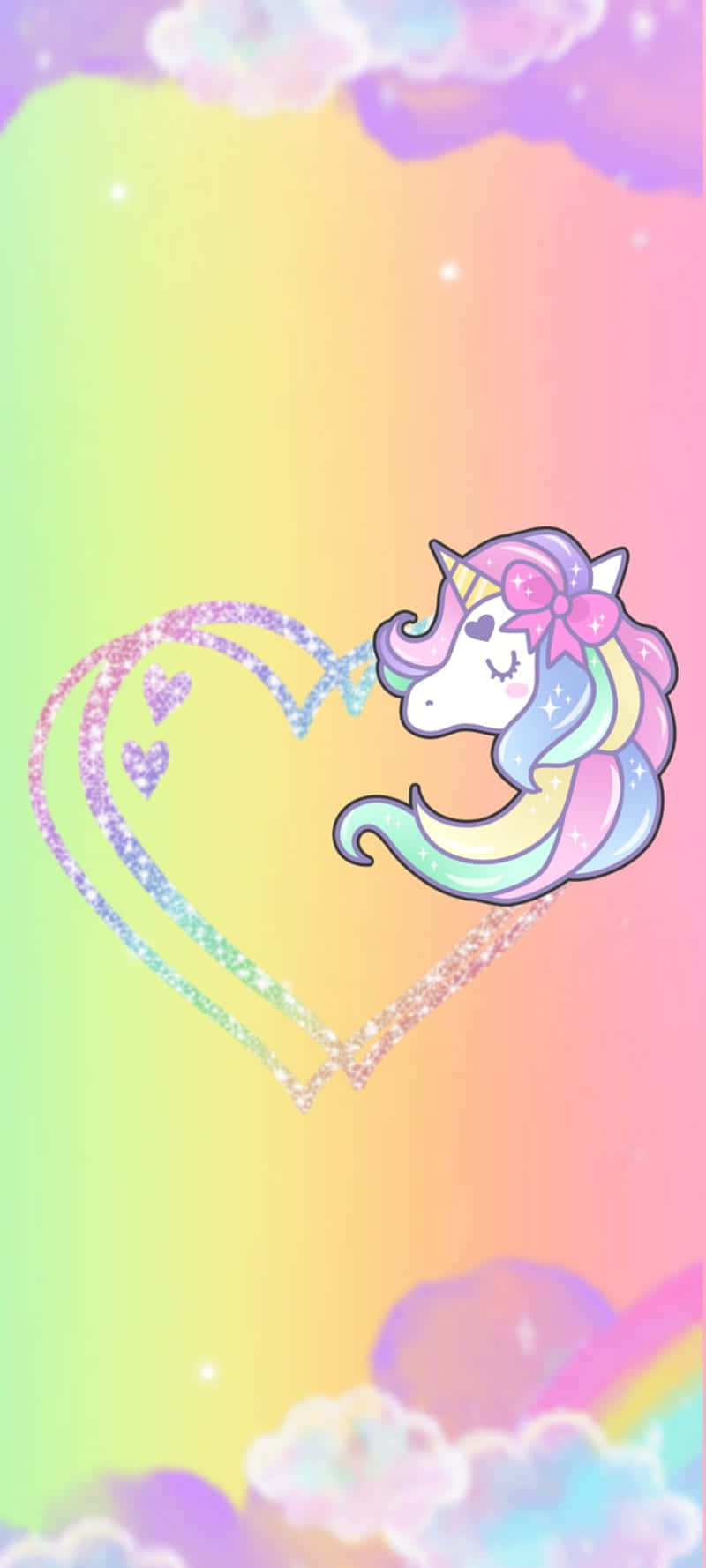Pastel Unicorn Heart Glitter Wallpaper