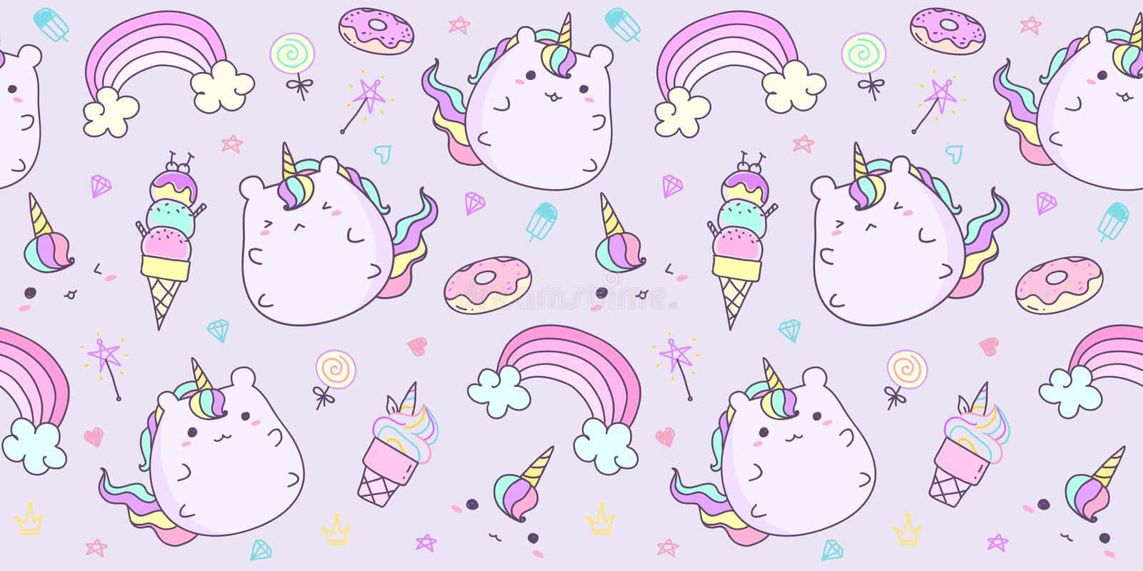 Seamless Pattern With Cute Unicorns And Donuts On A Purple Background Wallpaper