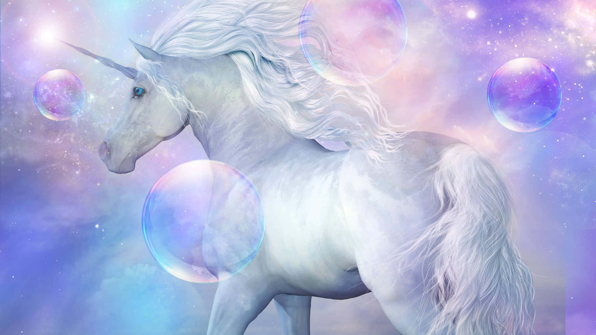 Pastel Unicorn Space Bubbles Wallpaper