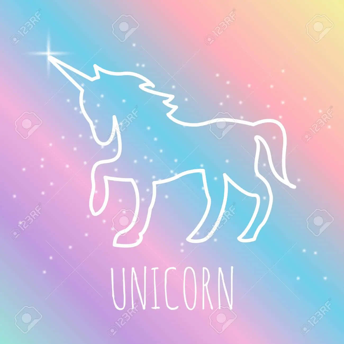 Unhermoso Unicornio De Colores Pasteles Rodeado De Flores. Fondo de pantalla