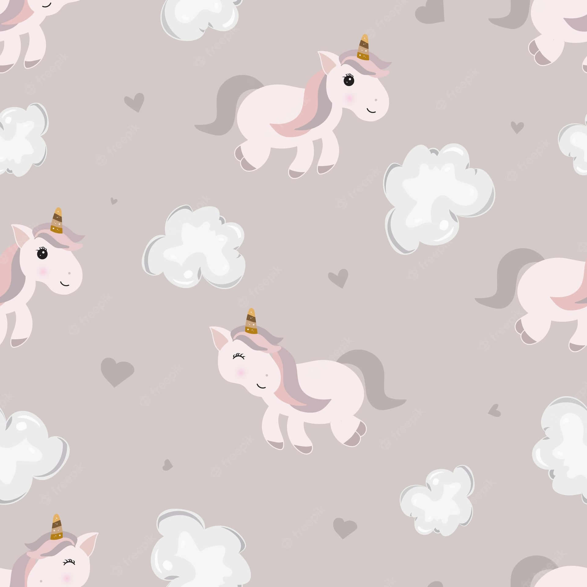 Cute Unicorns On Clouds Seamless Pattern Wallpaper