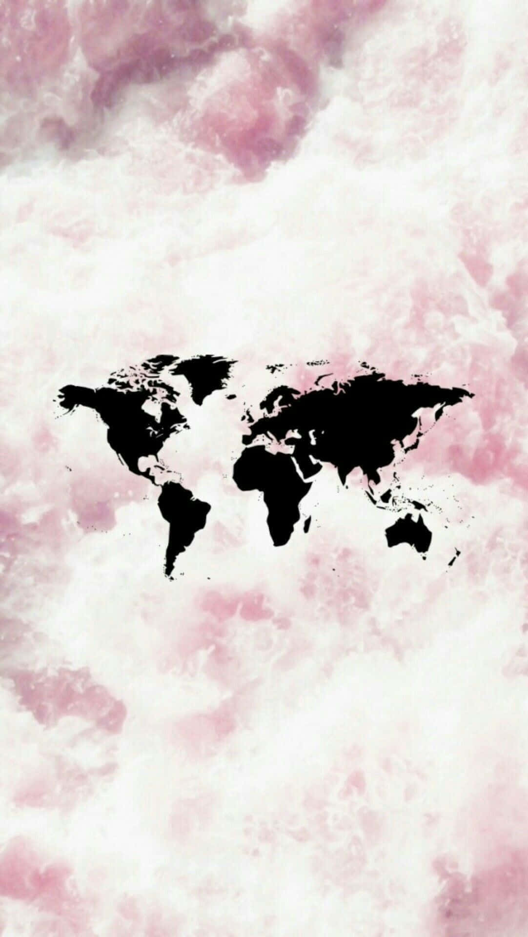 A Pink Background With A Black World Map Wallpaper