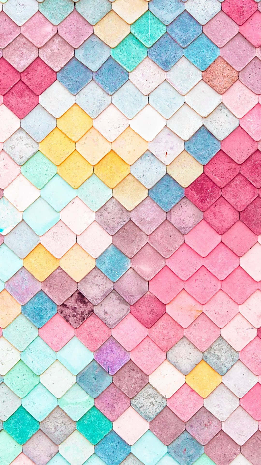 En farverig flise mønster med en fiske skala mønster Wallpaper