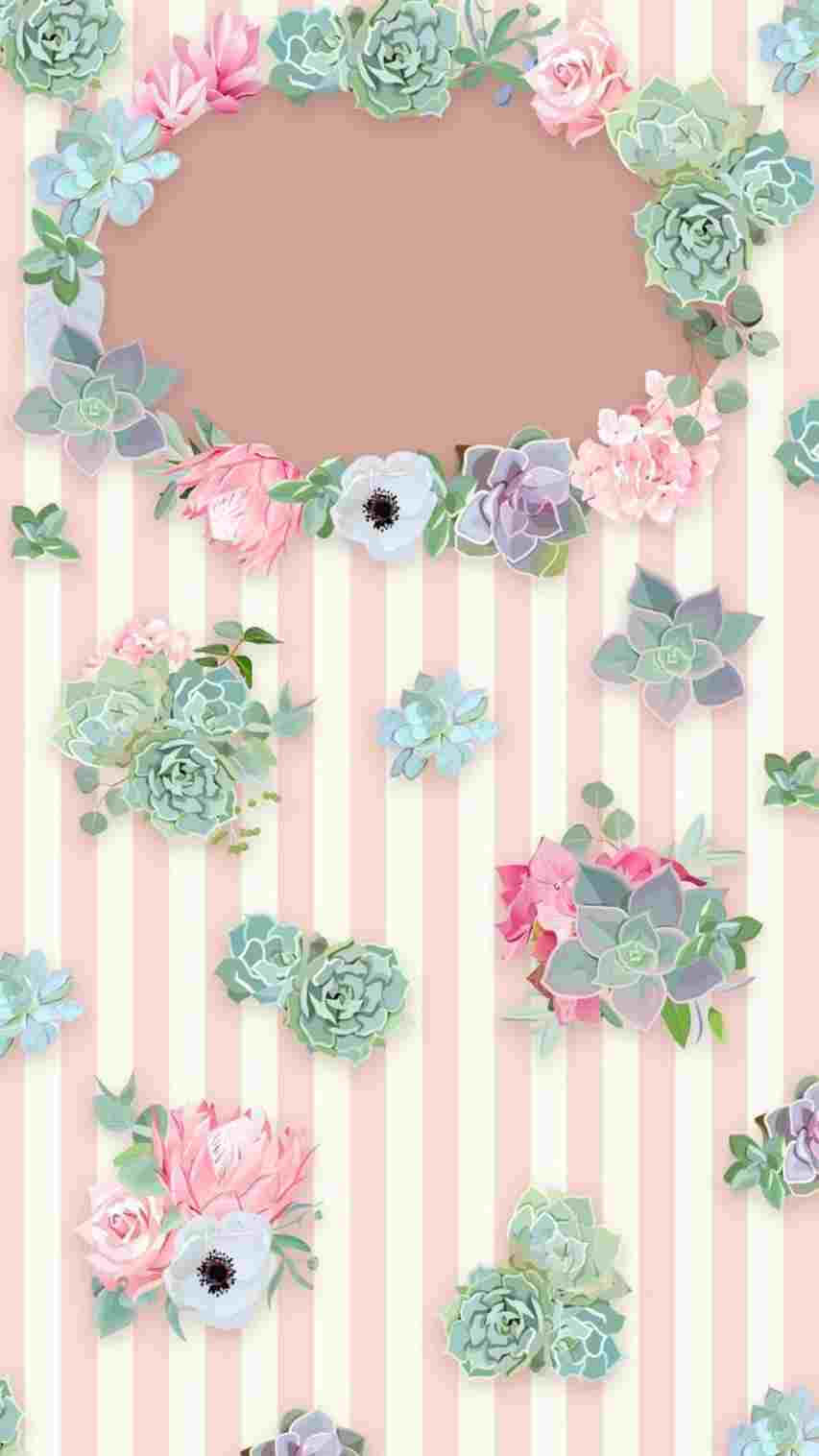 A Pink And White Floral Pattern With Succulents Wallpaper