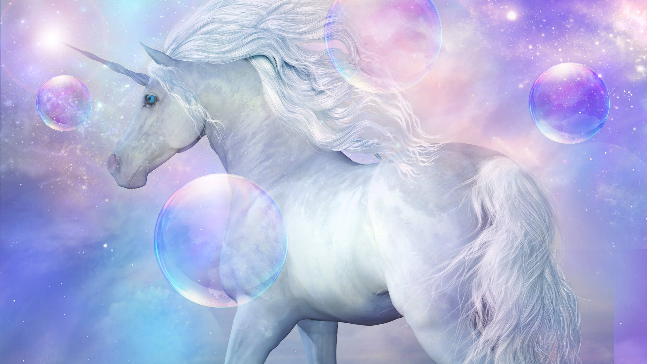 Pastel White Realistic Galaxy Unicorn Background