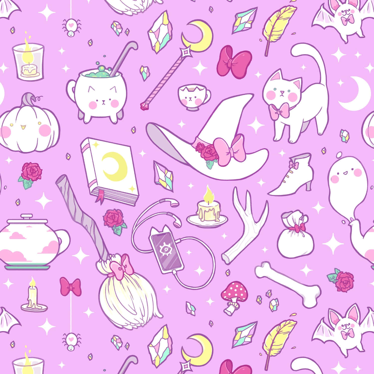Embark on a color-filled journey with this pastel witch Wallpaper