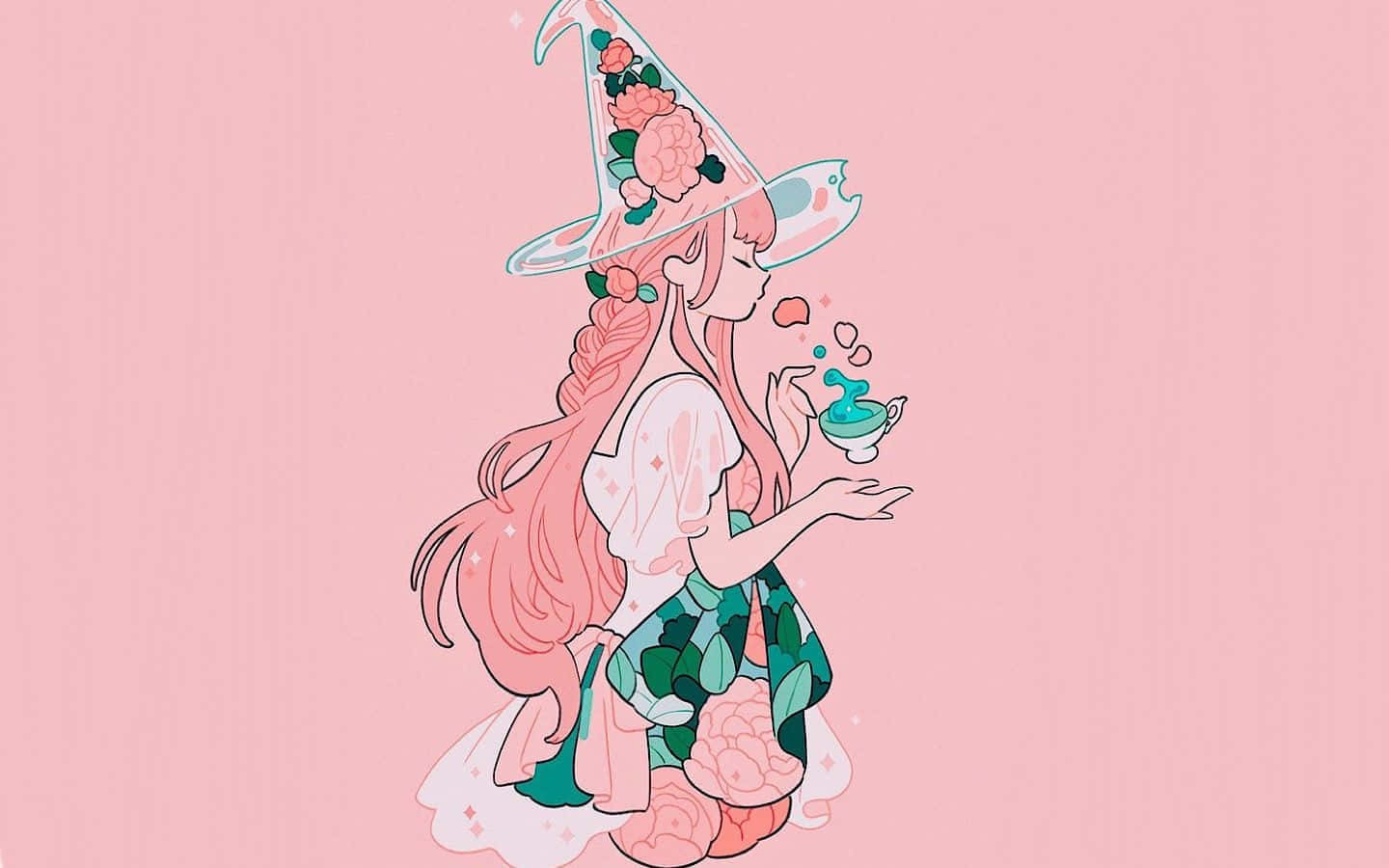 Pastel Witch Aesthetic Illustration Wallpaper