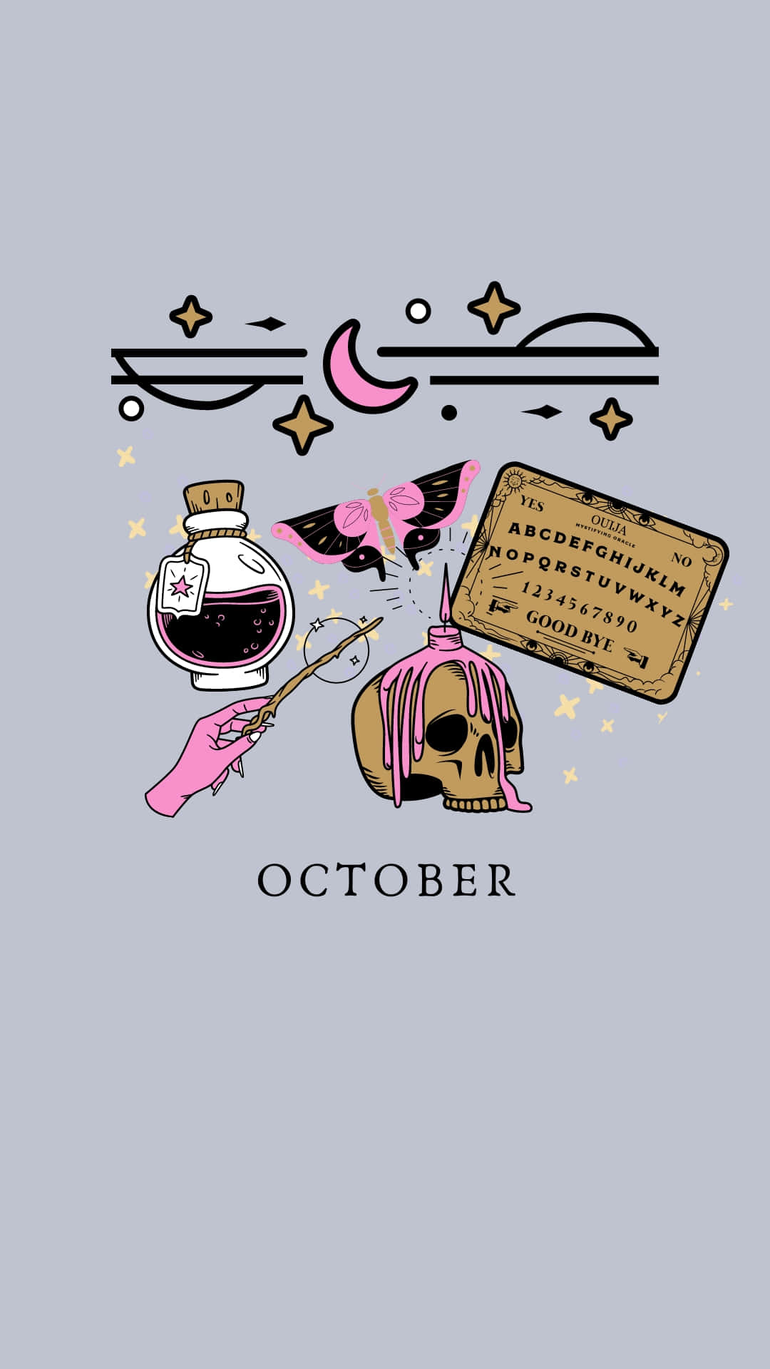 Pastel Witch Aestheticwith Skulland Magic Elements_ October Wallpaper