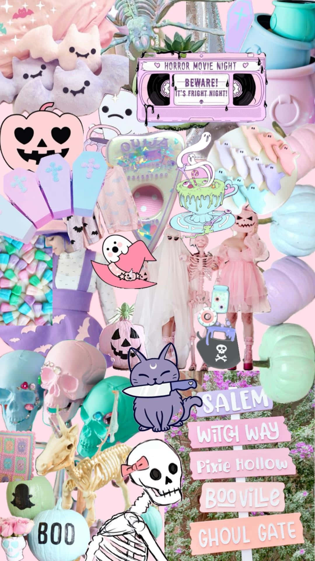 Pastel Witch Halloween Collage Wallpaper