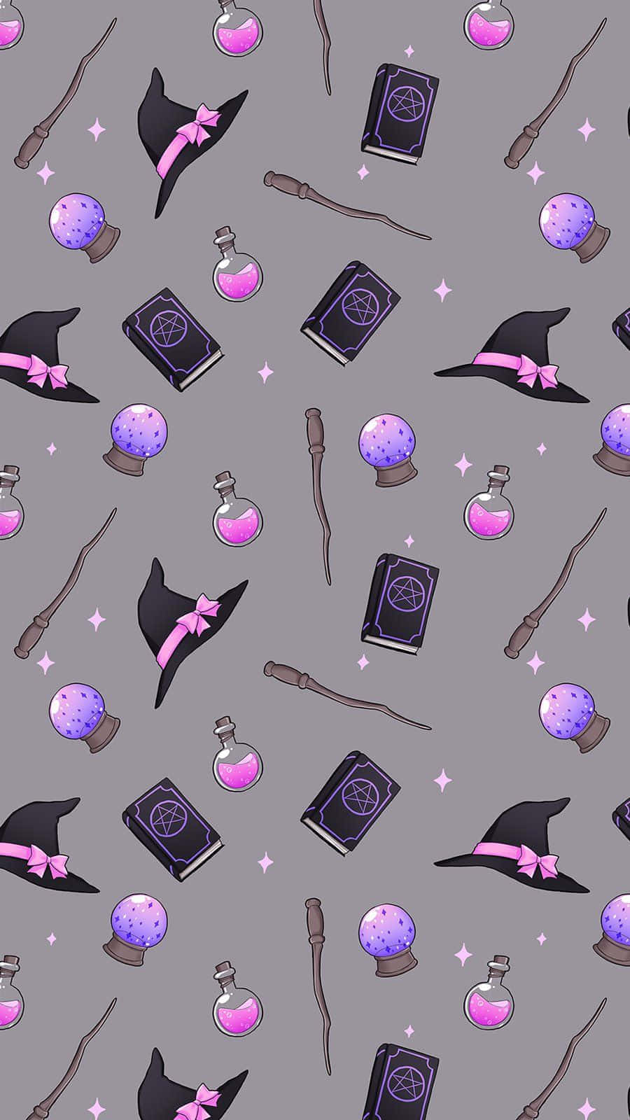 Pastel Witch Halloween Pattern Wallpaper