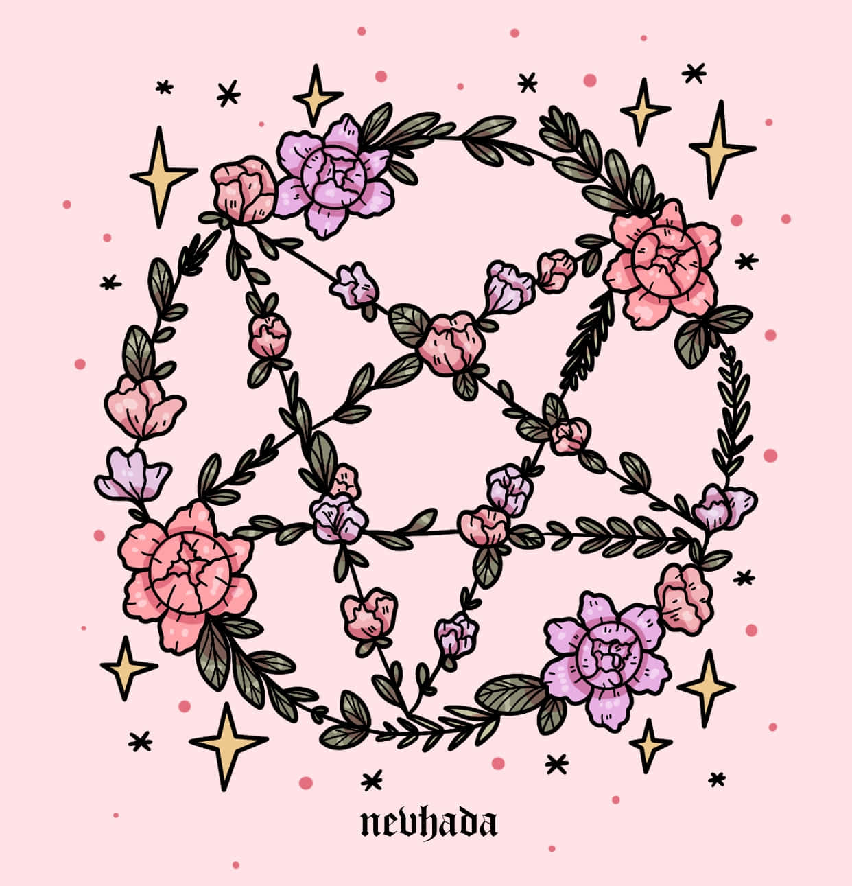 Pastel Witch Pentagram Floral Design Wallpaper