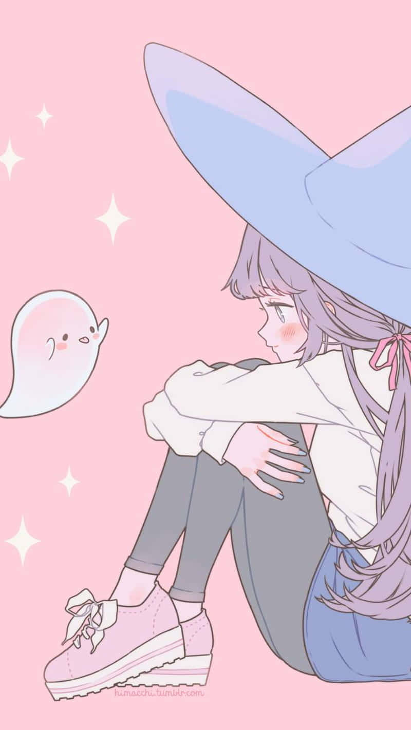 Pastel Witchand Ghost Friendship Wallpaper