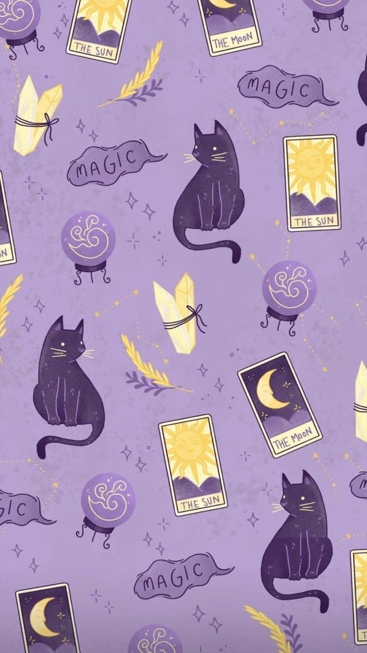 Pastel_ Witchy_ Cats_and_ Tarot_ Cards_ Pattern Wallpaper