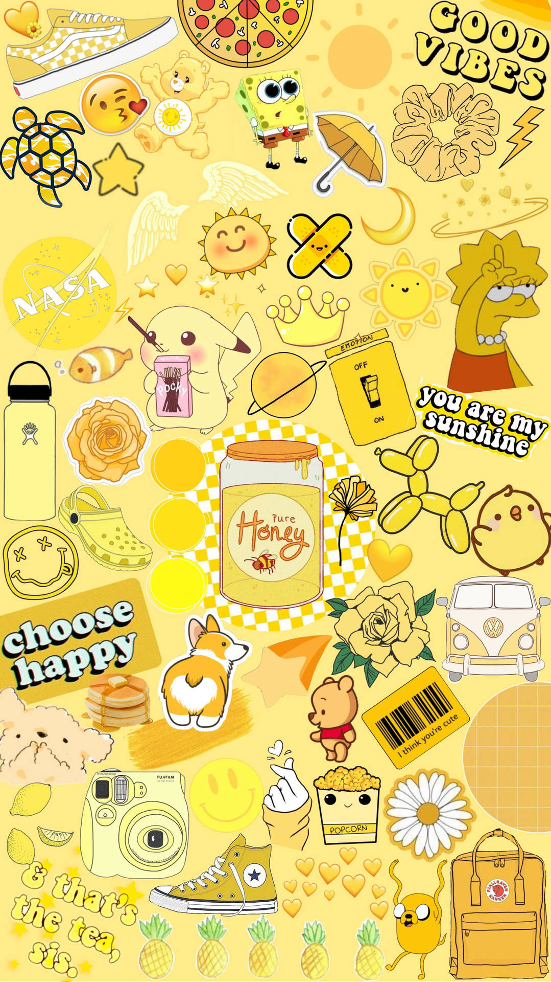 Pastel Yellow Aesthetic With Cute Stickers Wallpaper