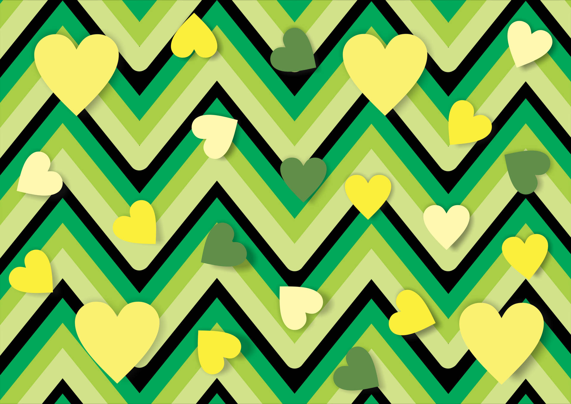Pastel Yellow And Green Hearts Wallpaper