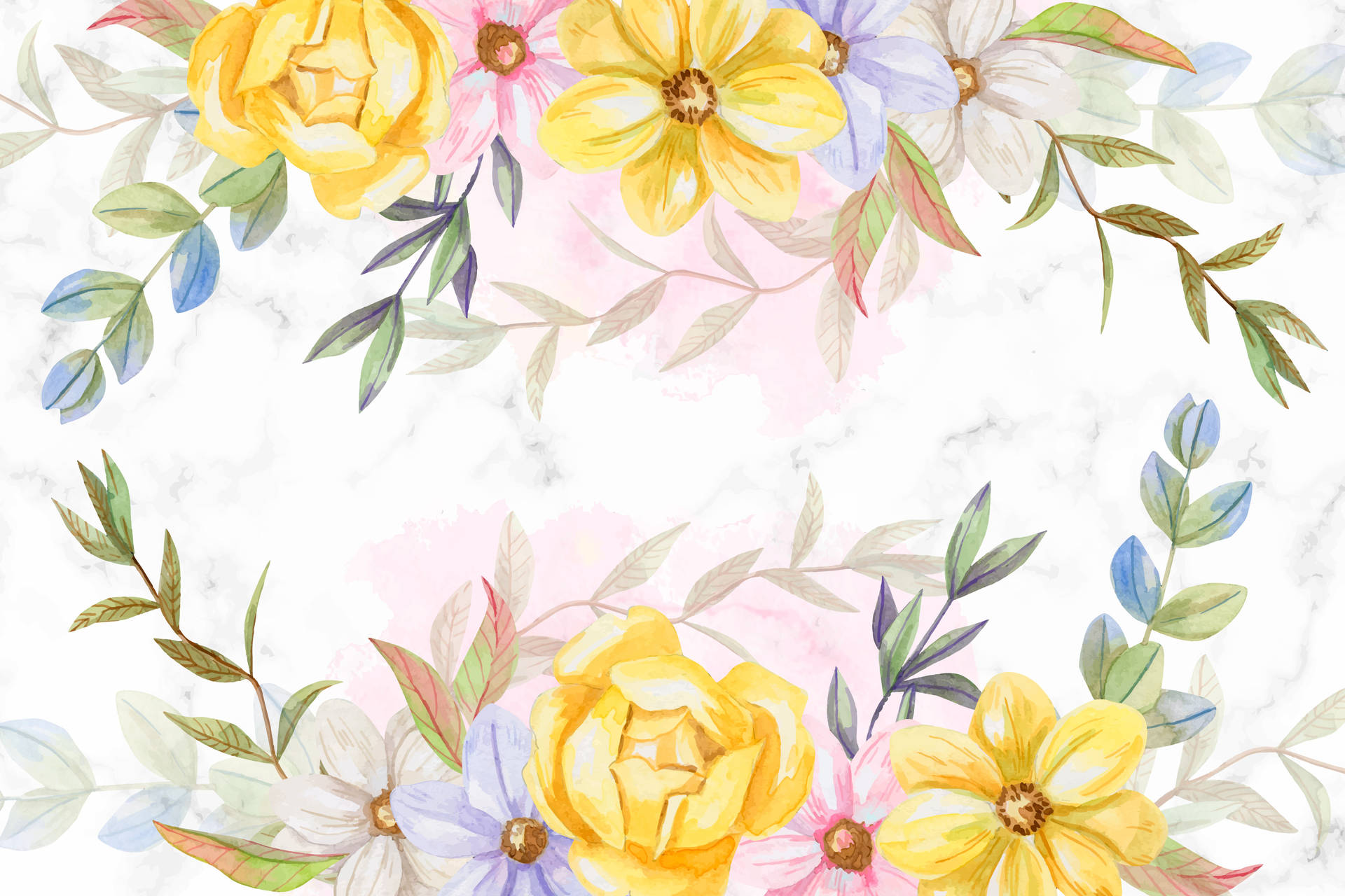 Pastel Yellow Floral Watercolor Art Wallpaper