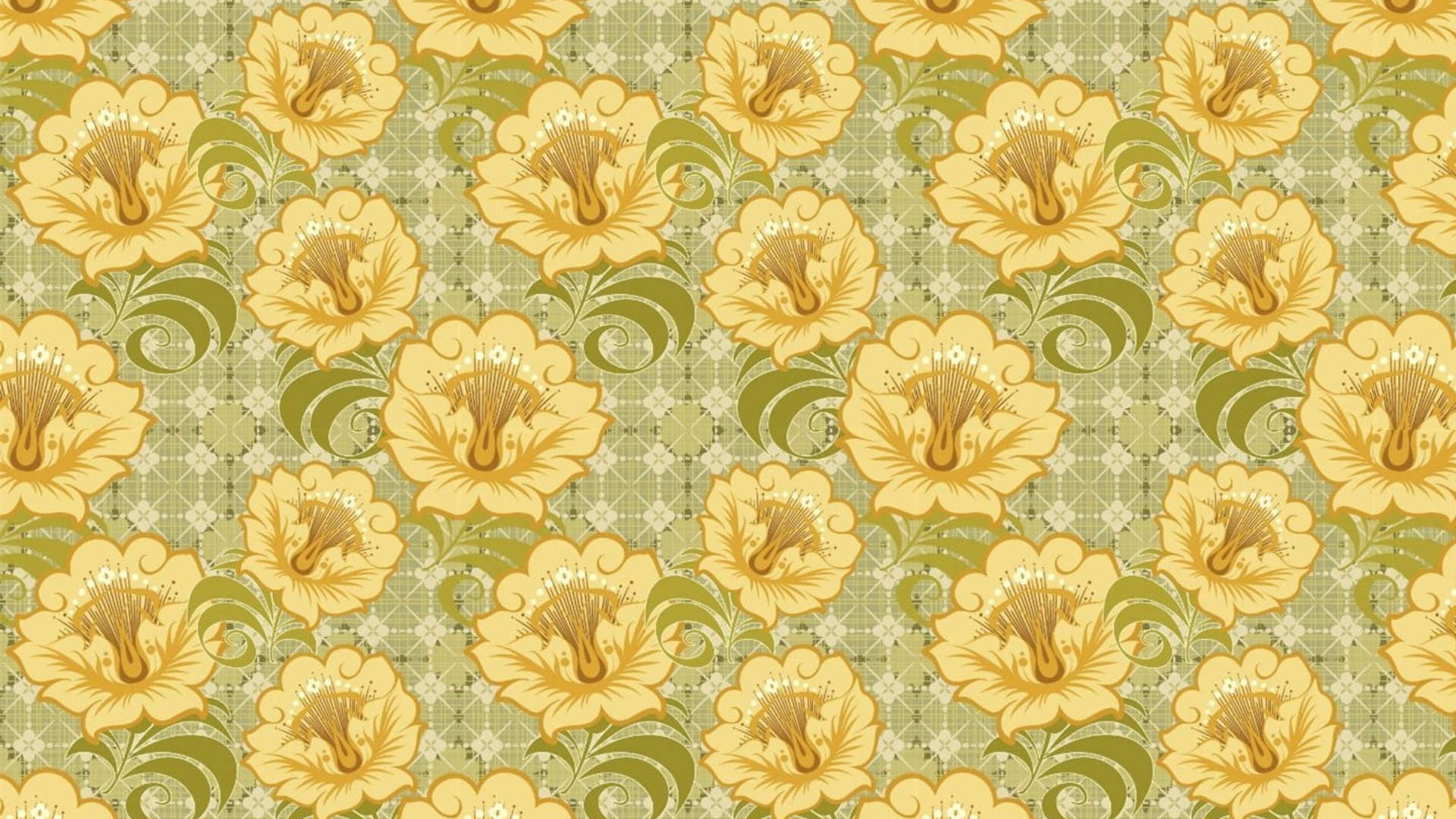Pastel Yellow Vector Flowers Pattern Wallpaper