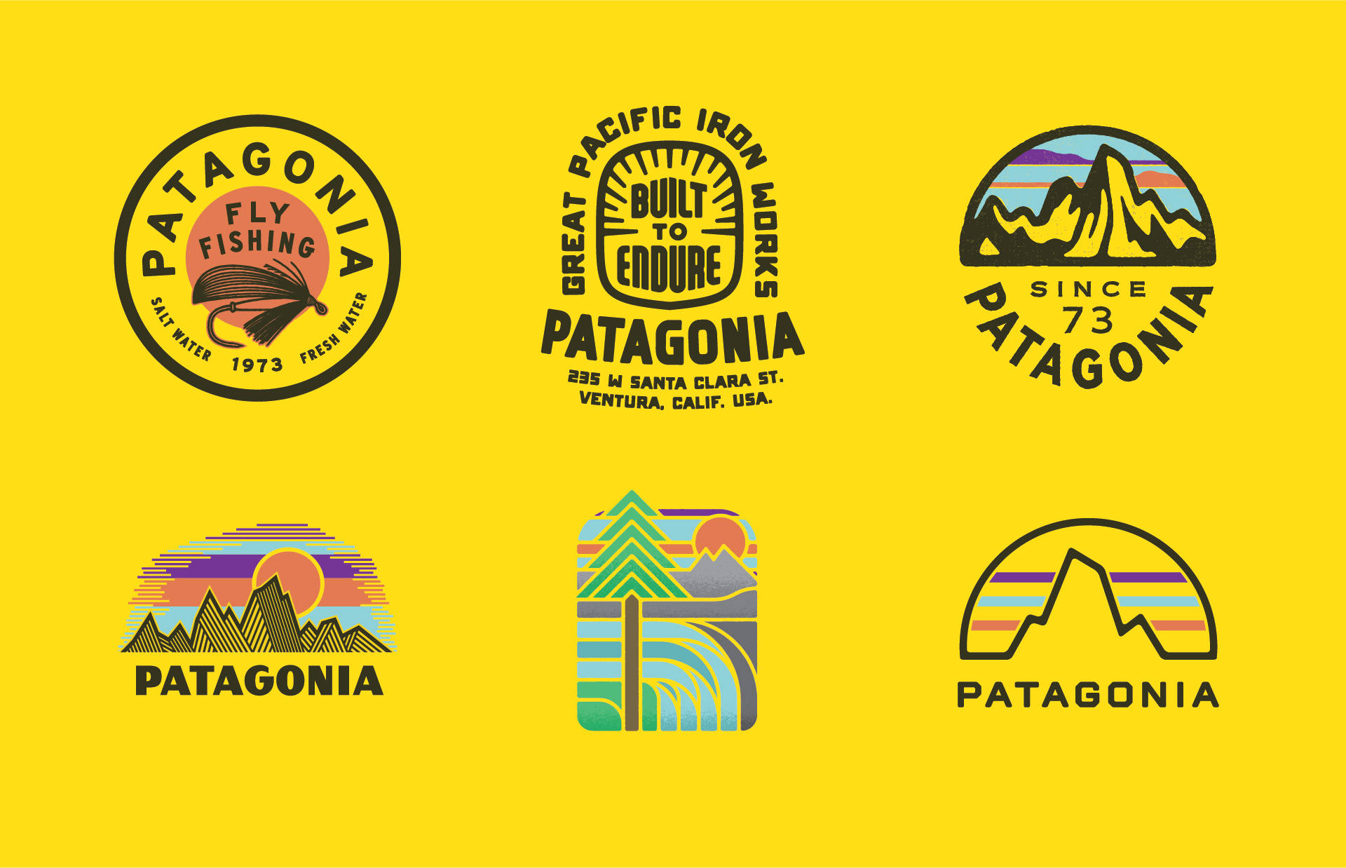 Patagonia gult logoe kører langs den øverste kant. Wallpaper