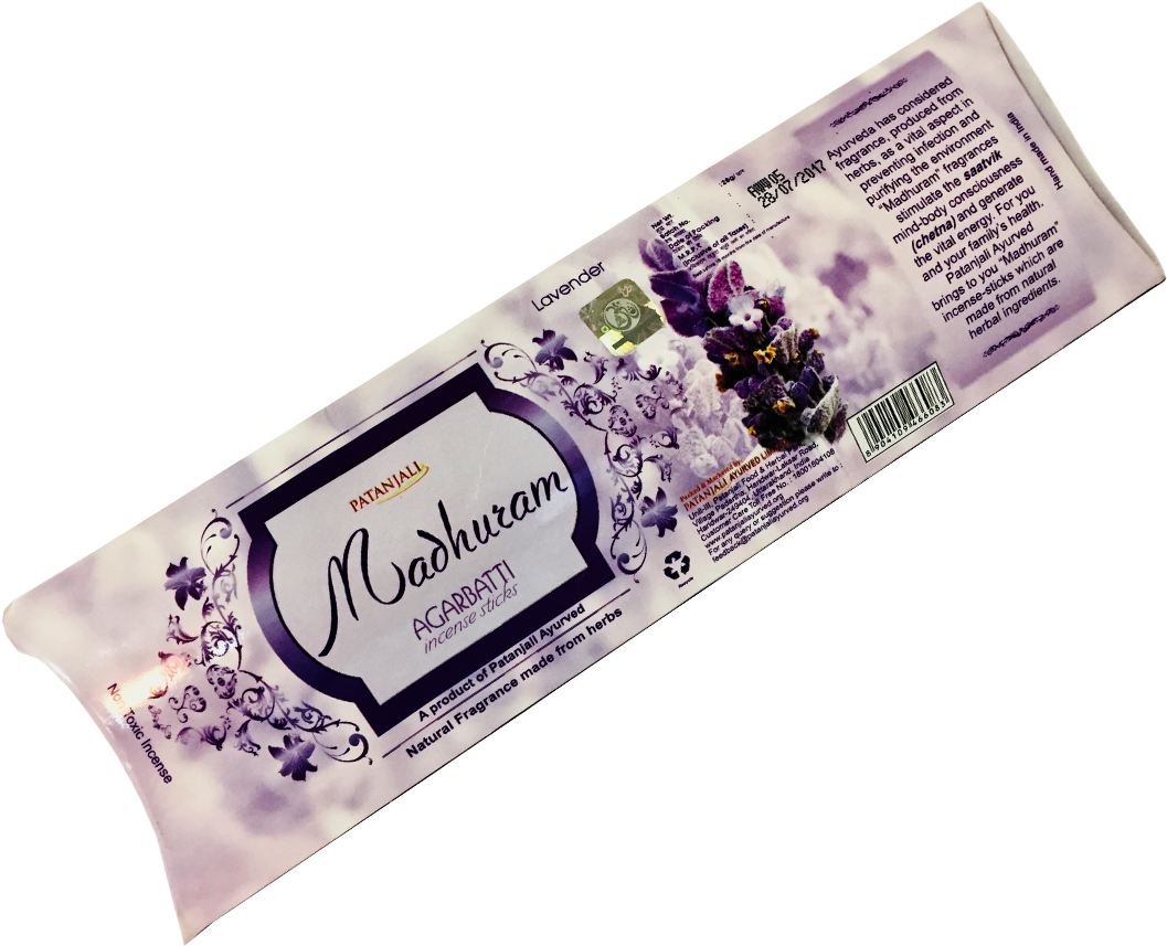 Patanjali Madhuram Agarbatti Lavender Packaging PNG