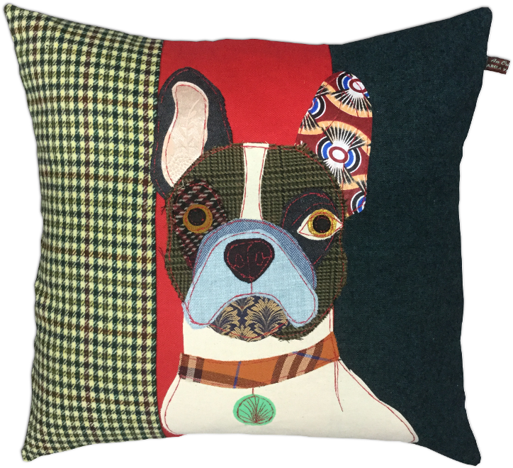 Patchwork Bulldog Cushion Design PNG