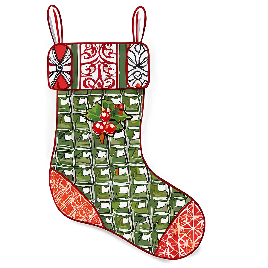Patchwork Christmas Stocking Png Oaa PNG