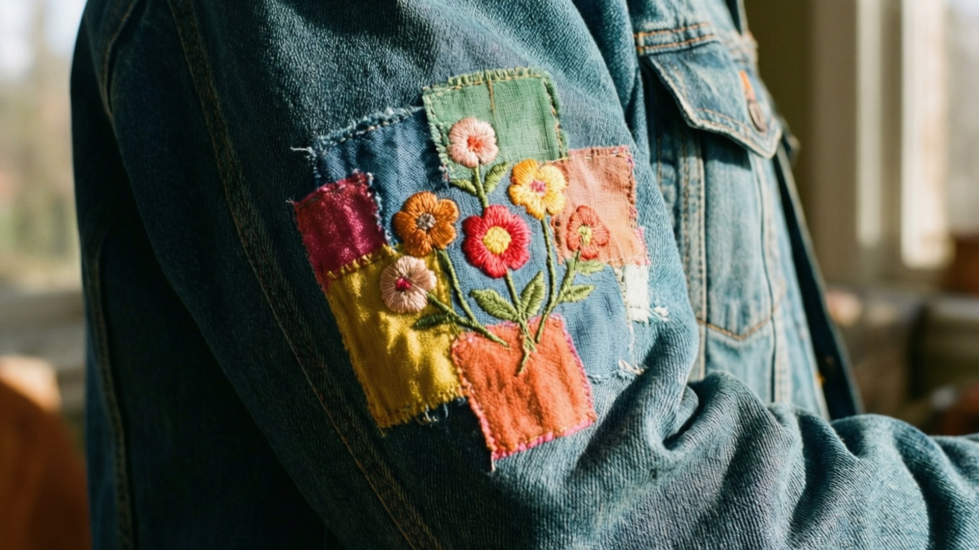 Patchwork Denim Sleeve Bakgrunner