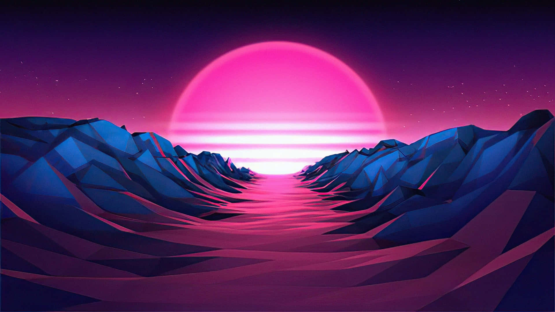 Path On The Valley Retro Wave Art Wallpaper