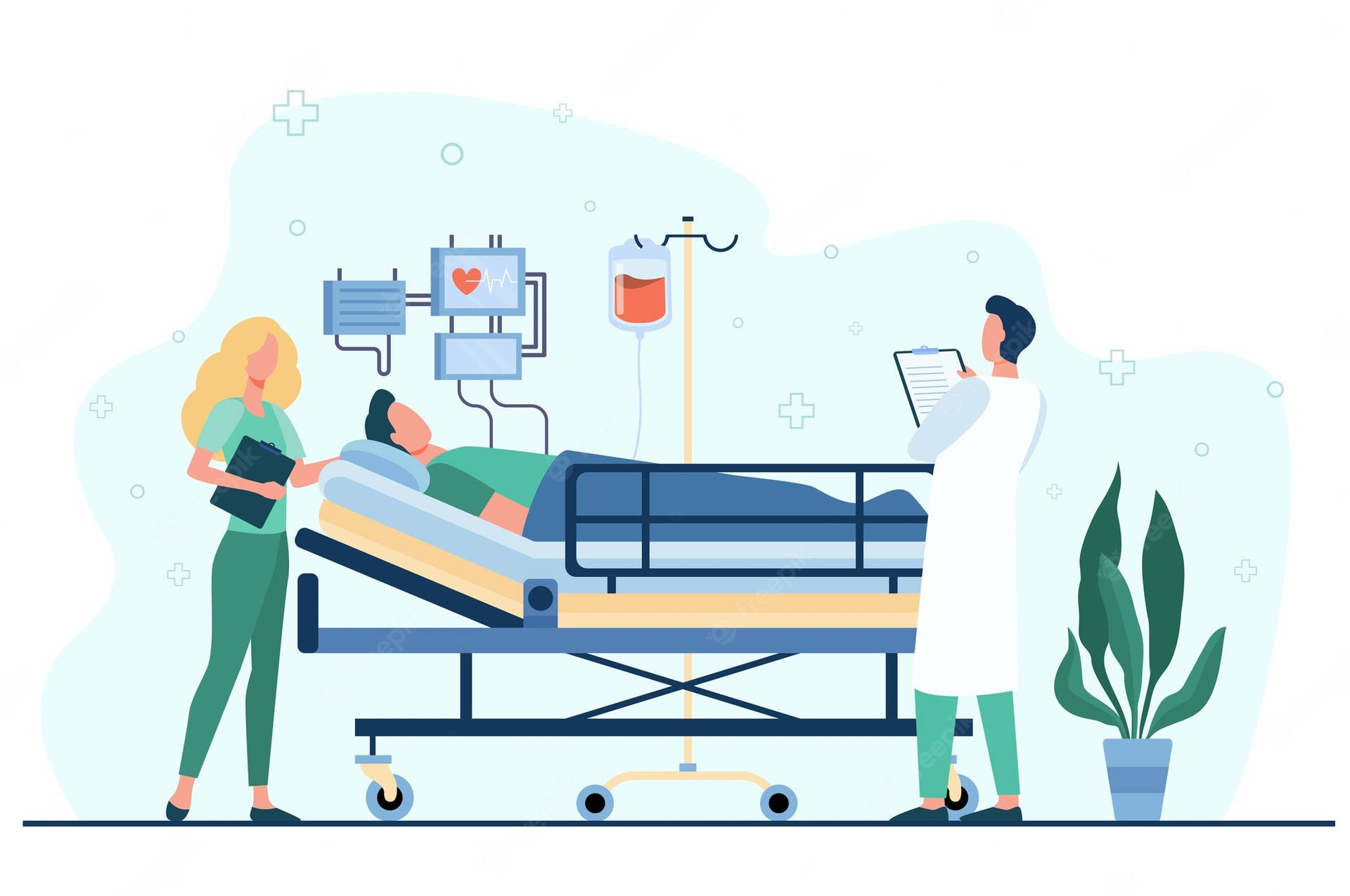 Download Patient On Hospital Bed Cartoon Wallpaper 