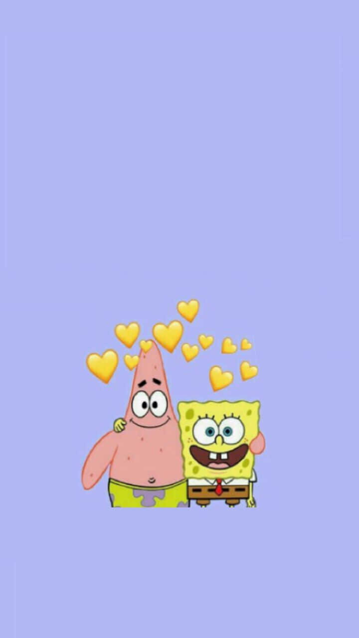 Patrick And SpongeBob Yellow Hearts Aesthetic Wallpaper