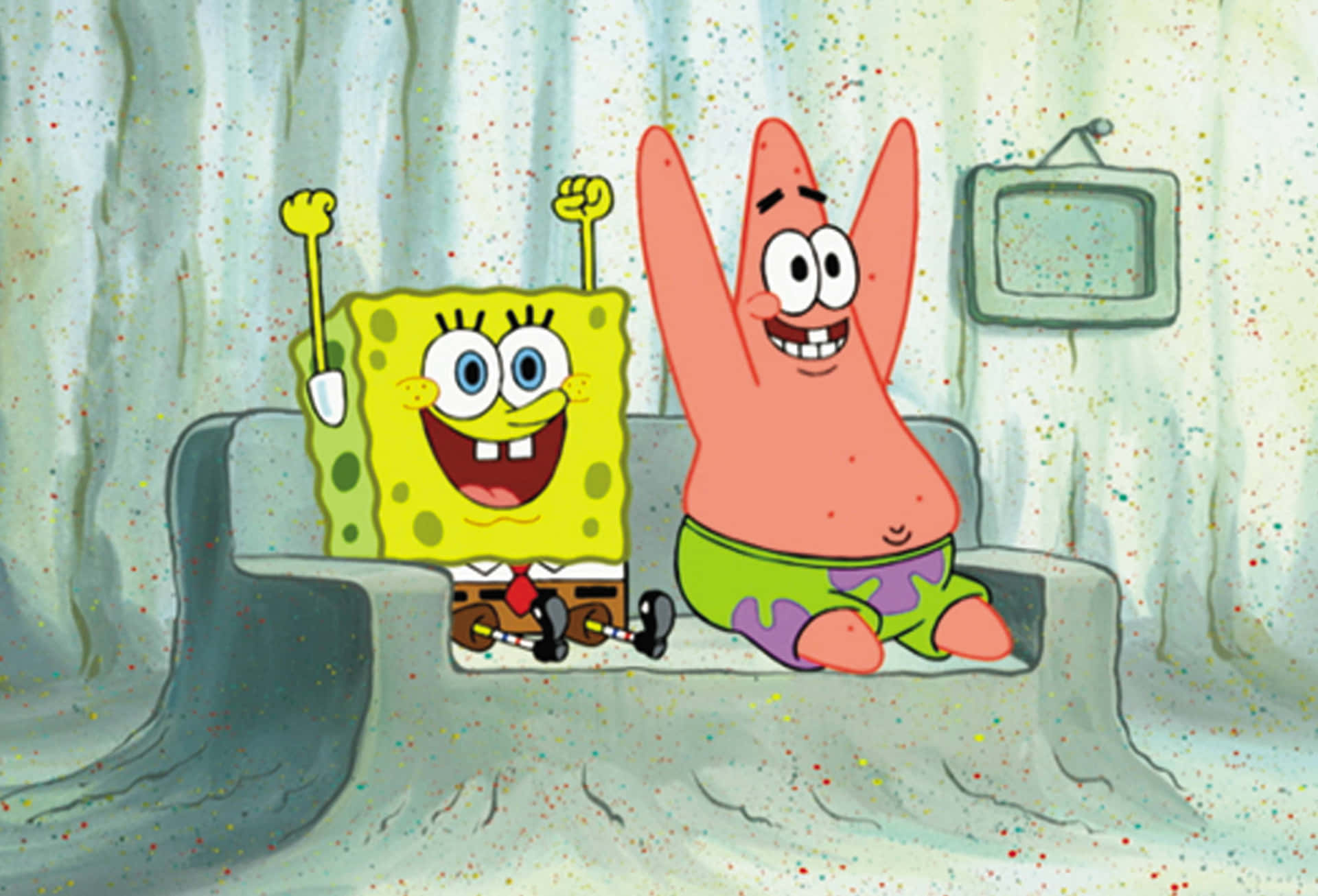 Patrick og SpongeBob fejrer æstetisk neon. Wallpaper