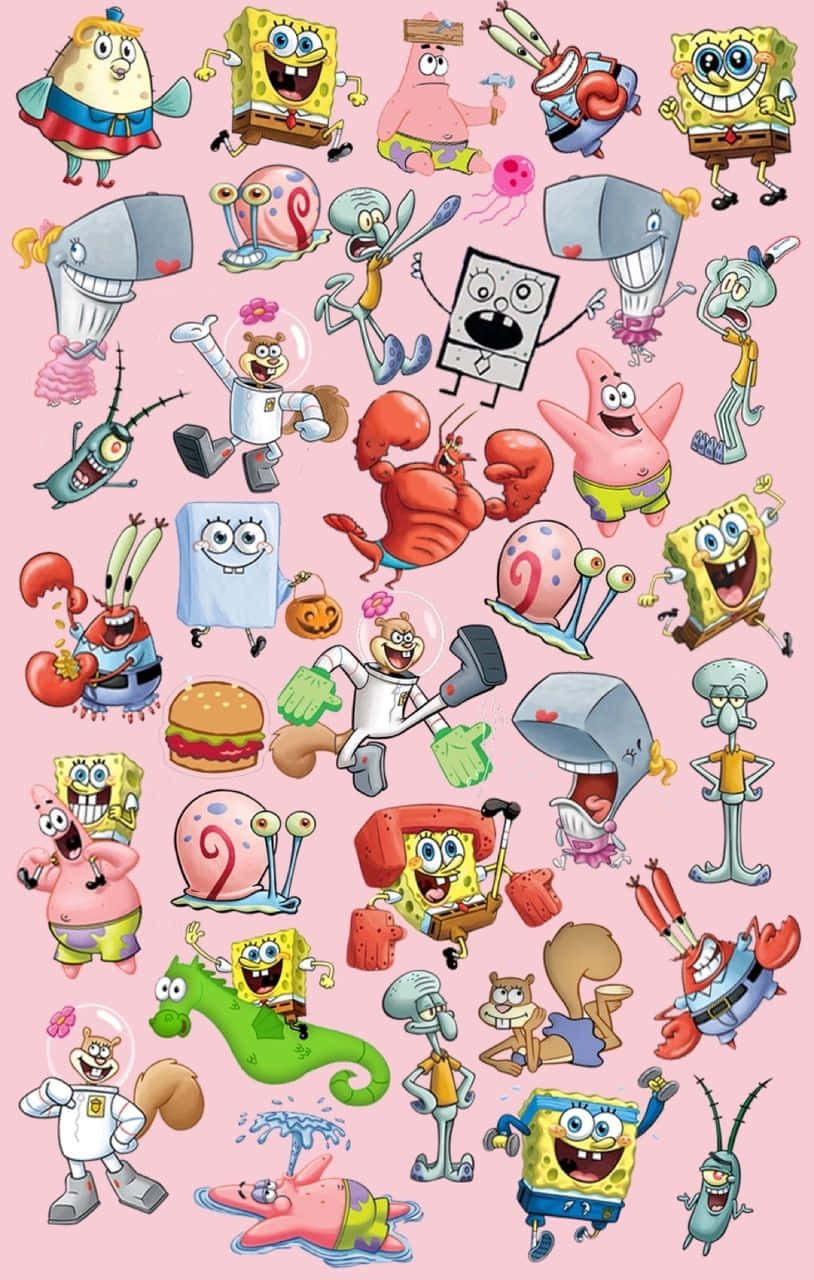 Personajesde Spongebob Patrick Estética Rosa. Fondo de pantalla