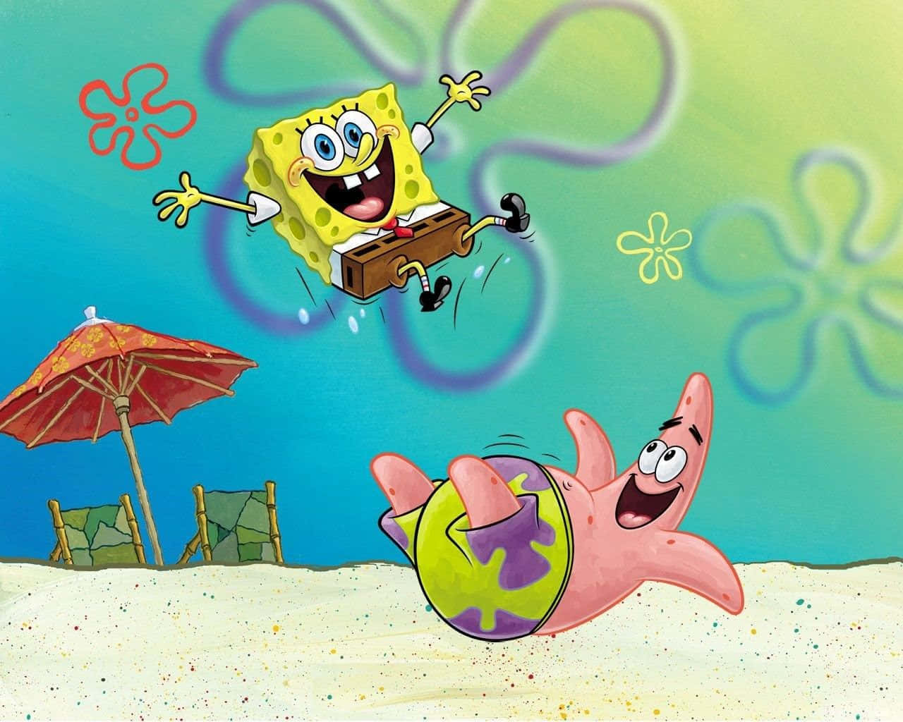 Patricky Spongebob Jugando De Manera Estética Fondo de pantalla