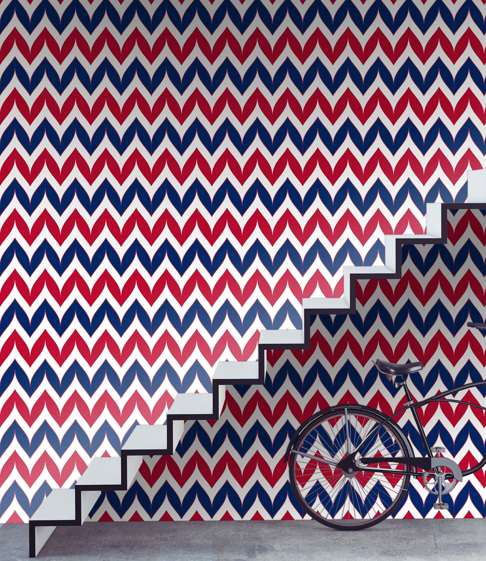 Patriotic Chevron Walland Staircasewith Bicycle Wallpaper