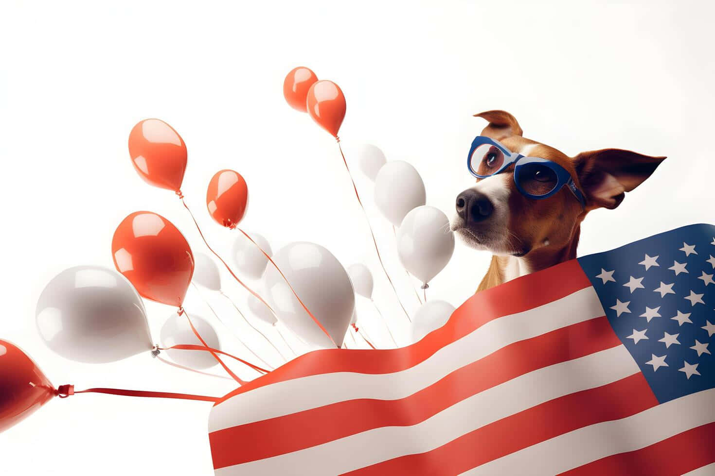 Patriotic Dog With Balloonsand Flag Wallpaper