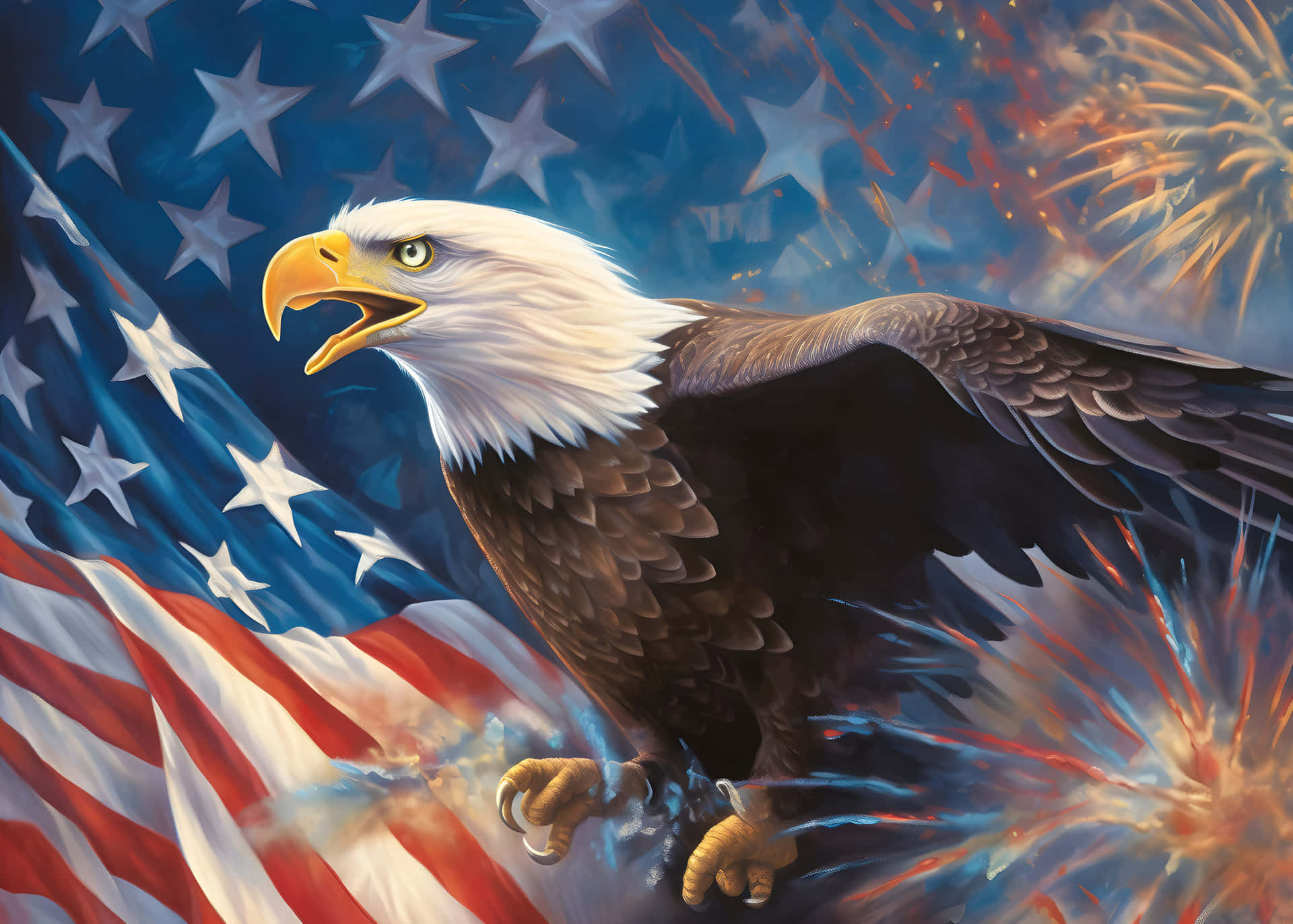 Patriotic Eagleand American Flag Wallpaper