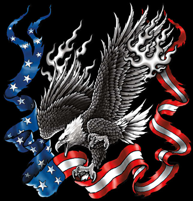Patriotic Eaglewith American Flag Ribbon PNG