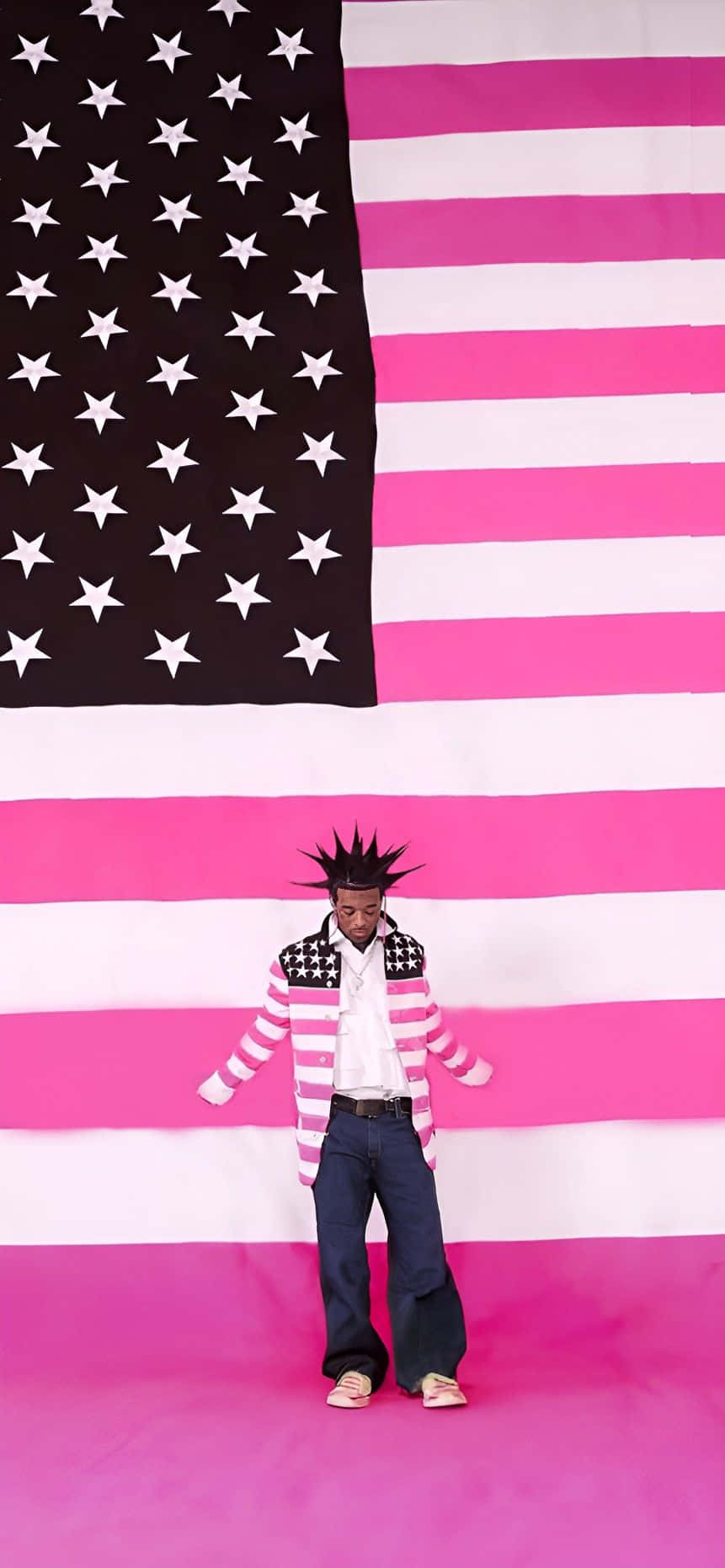 Patriotic Fashion Against Pink Striped Flag Wallpaper