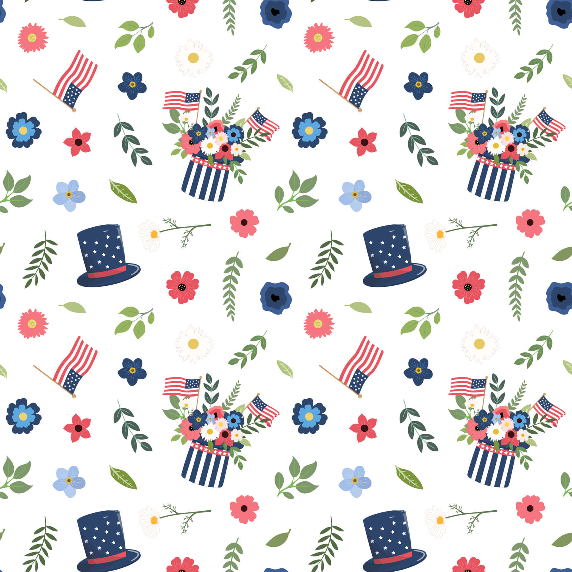 Patriotic Floral Pattern4th July Wallpaper