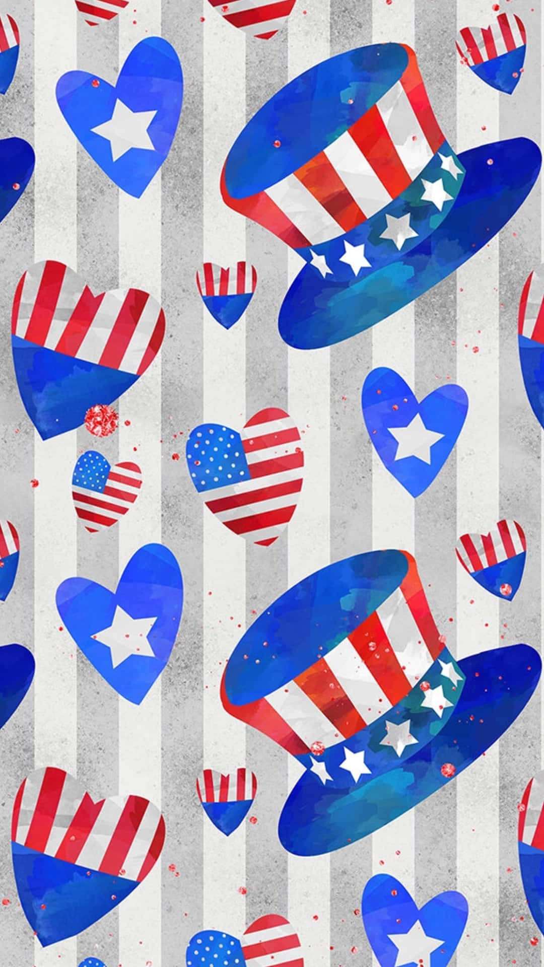 Patriotic Heartsand Hats Pattern Wallpaper