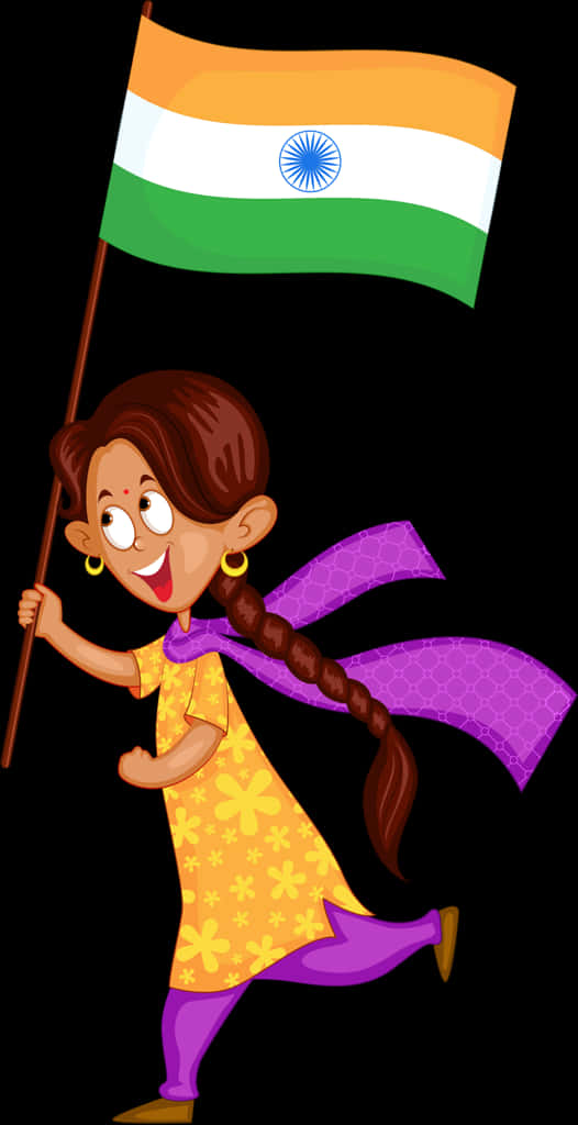 Patriotic Indian Girl Carrying Flag PNG