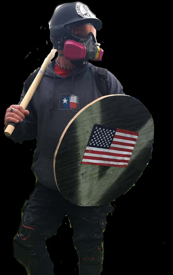 Patriotic Protesterwith Shieldand Bat PNG