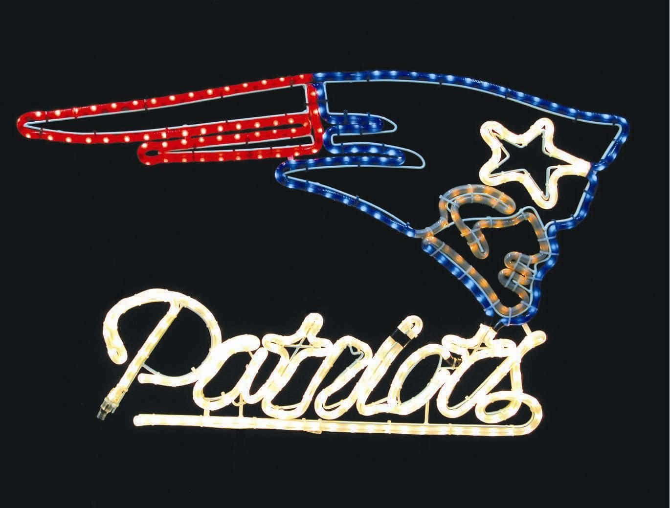 New England Patriots team logo on a flag with bold red, white, and blue colors