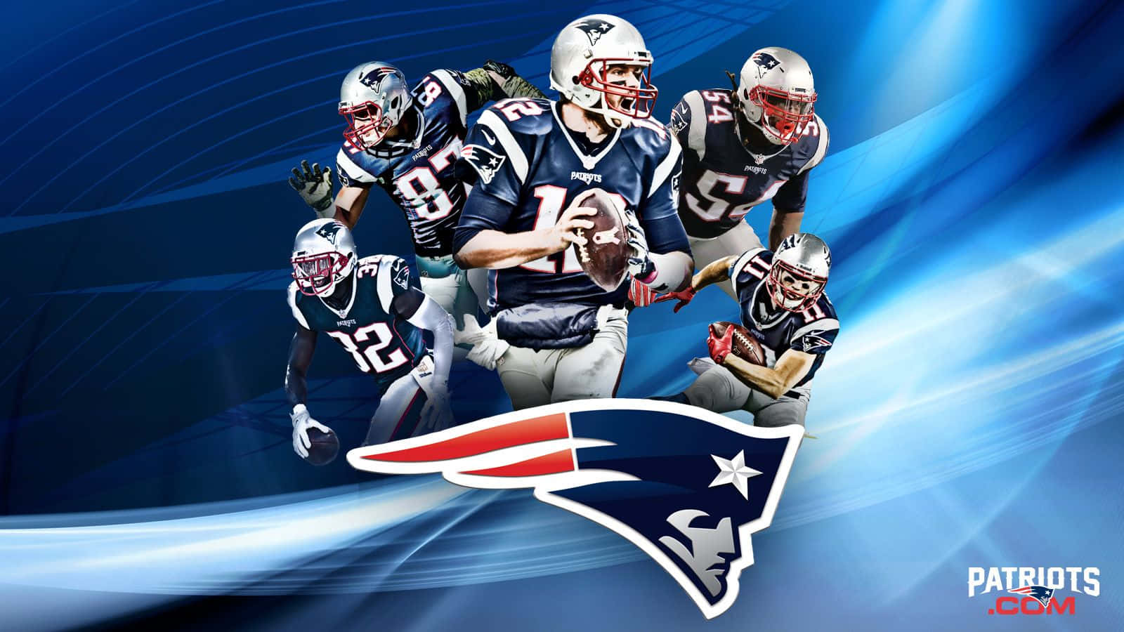 New England Patriots Logo on a Blue Stadium Background